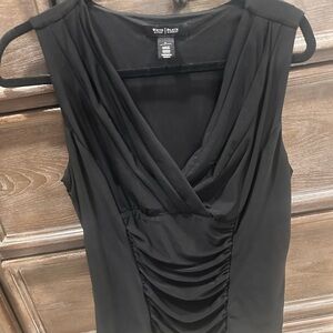 White House Black Market Black Sleeveless Ruched V-Neck Midi Dress